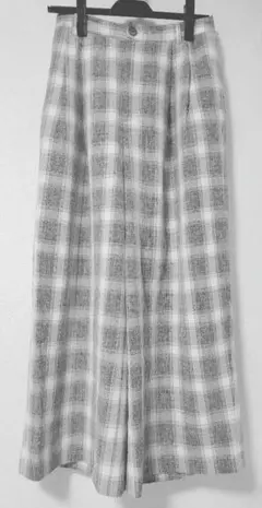 ジーユー GU チェック柄　ワイドパンツ　グレー×ホワイト