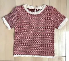 【韓国DINT】半袖ニット　サマーニット　ツイード　赤白