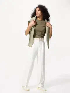 ユニクロ　タックワイドパンツ　Mサイズ　WHITE