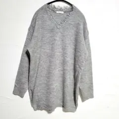 レース付きVネックチュニックニット グレーFREEアースミュージック&エコロジー