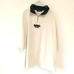 カンゴール ポロシャツ ホワイト/グリーン ジッパー