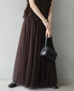 【新品】チュールボリュームスカート ブラウン Lumier