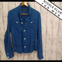 ニコルクラブフォーメン NICOLE CLUB FOR MEN ブルー 麻シャツ