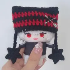 【黒×赤星】にじぱぺっと　ぬい帽子　ぬい服　ネコ耳　ニット帽 10cmぬい