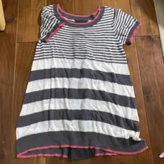 ボーダー チュニック 半袖 バックリボン グレー系　CREA Mサイズ
