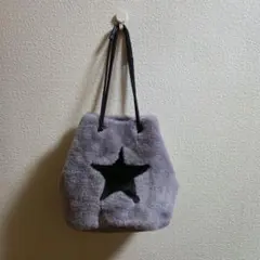 グレー ファー バケツ型ショルダーバッグ