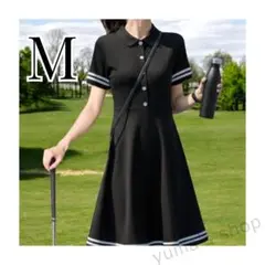 【新品】Aライン　ゴルフウェア　ワンピース　ブラック　スポーツウェア　黒　M