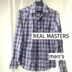【メンズ】Ｍ　スリム　ウエスタン　チェック　長袖シャツ　古着