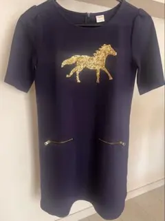 ネイビー 馬のグリッター刺繍 半袖ワンピースのサムネイル