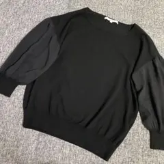 ☆美品　アンタイトル　異素材スリーブニット　黒2