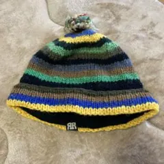 多色ストライプポンポンニット帽