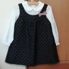 美品☆130cm 黒×白 リボン総柄ドッキングワンピース 送料込み！