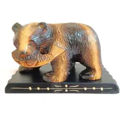 昭和レトロ 北海道民芸 木彫りの鮭加え熊 木製　置物　木彫り 熊アンティーク