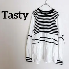 美品✨Tasty ストライプ 長袖シャツ　白　黒　リボン