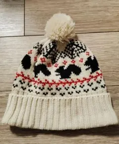 ニット帽子　フェアアイル柄　ポンポン付き