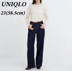 ユニクロ　バギージーンズ　デニム　ワイド　ストレート　ミニマル　ネイビー　23