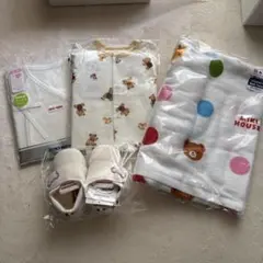 ミキハウス 肌着&バスタオル&ガーゼハンカチ&ベビーオイルセット(バラ 