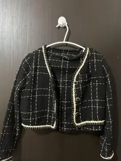 アプワイザーリッシェ⭐︎ドットツイード 半袖ノーカラージャケット 黒