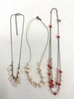 50.342【ネックレス　3本セット】珊瑚　貝殻　ヴィンテージ　アンティーク