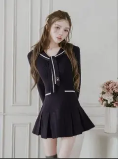 【Darich】セーラーカラープリーツミニワンピース ネイビー