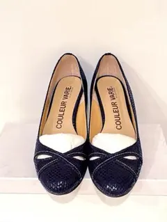 COULEUR VARE. 歩き易いウェッジヒールパンプス ネイビー おしゃれ