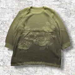 サマーニット透かし編み メッシュ 5分袖 花柄 立体感 レトロ 大人カジュアルのサムネイル