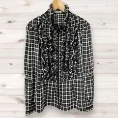 【未使用】ZIN KATO フリル付きチェックシャツ 長袖 春夏 レディース M