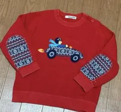 familiar 100cmトレーナー 車　赤　アップリケ