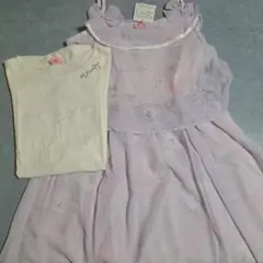 胸フリル重ねプリント入りキャミソールフレアーワンピース&ロゴ入りTシャツセット