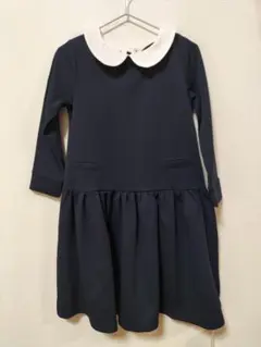 ネイビー フレアワンピース 白い襟付き