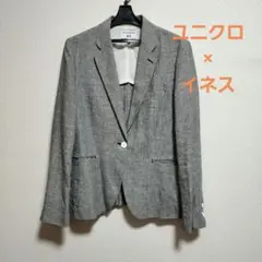 【L】ユニクロ×INES コラボ　リネンテーラードジャケット　チェック柄