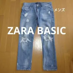 ZARA BASIC メンズ ダメージ加工 ブルー ストレート デニム