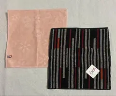 今治 タオルハンカチ 2枚セット ピンク 黒 赤　グレー オレンジ ボーダー風
