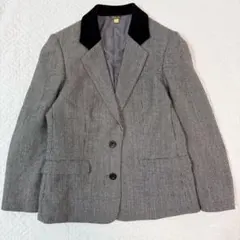 レナウン Addenda 千鳥格子 ジャケット 黒襟 別珍 M相当 グレー