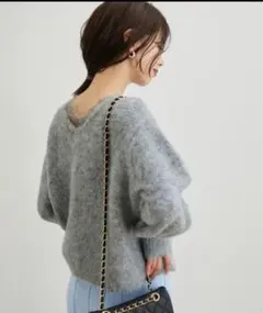 VIS レースドッキングニットプルオーバー　ライトグレー　レース