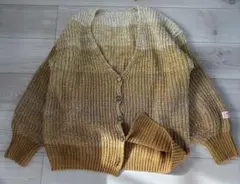 Java黄色Vネック グラデーション 2way カーディガン M ゆったり