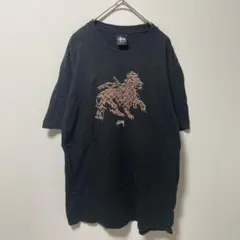 STUSSY ステューシー ライオンプリント 半袖Tシャツ ブラック M 古着