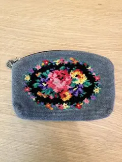 FEILER 花柄刺繍ポーチ グレー