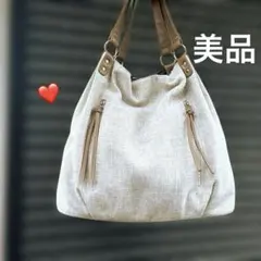美品❤️肩掛け軽量トートバッグフロントファスナーポケットベージュ◆シューラルーのサムネイル