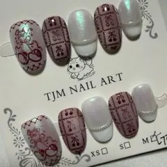 ネイルチップ 海外製 ハンドメイド M チェリー フレンチ 柄 可愛い マグ