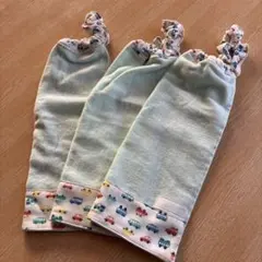 ハンドメイド　おりこうエプロンタオル　3枚セットダブルガーゼ　乗り物車　グリーン