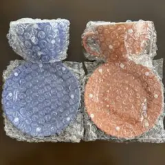【未使用】ドット柄 青オレンジペア カップ&ソーサー セット