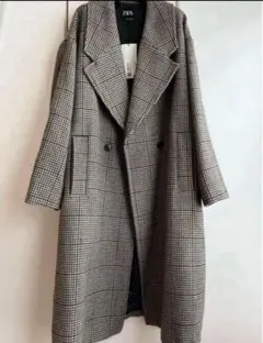 新品未使用　ZARA ロングコート　チェック　Sサイズ　チェスターコート