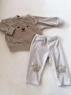 ベビーパジャマ 80 冬用クマの顔プリント 上下セット