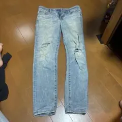 メンズ ライトブルー ダメージスキニーユニクロ31サイズ