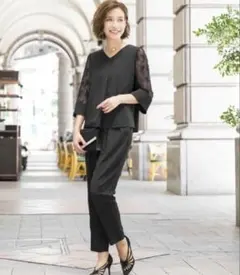 レース袖トップス&パンツ セットアップ パーティードレス