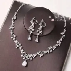 2点セット★ネックレス&イヤリングorピアス結婚式ウェディング新品ジルコニアA
