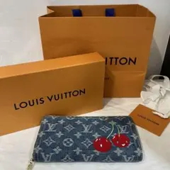未使用 Louis Vuitton モノグラム デニム 長財布 チェリー 村上隆