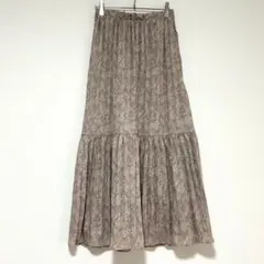 n1051【レイカズン】美品 総柄ティアードロングスカート F グレー 裏地ありのサムネイル