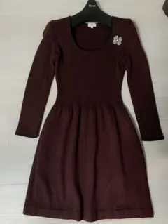 美品★FOXEY フォクシー ニットワンピース38 ダークブラウン系